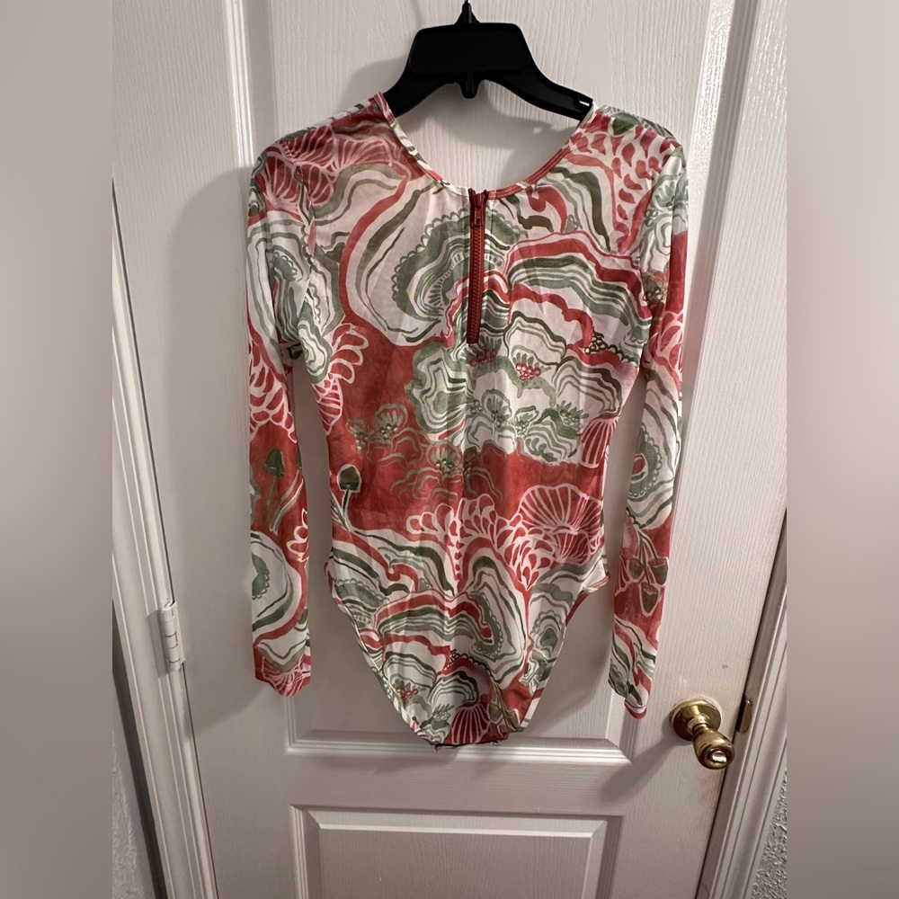 Andrea Iyama Elle Mesh Leotard Floral Long Sleeve Bodysuit one piece - Picture 8 of 14